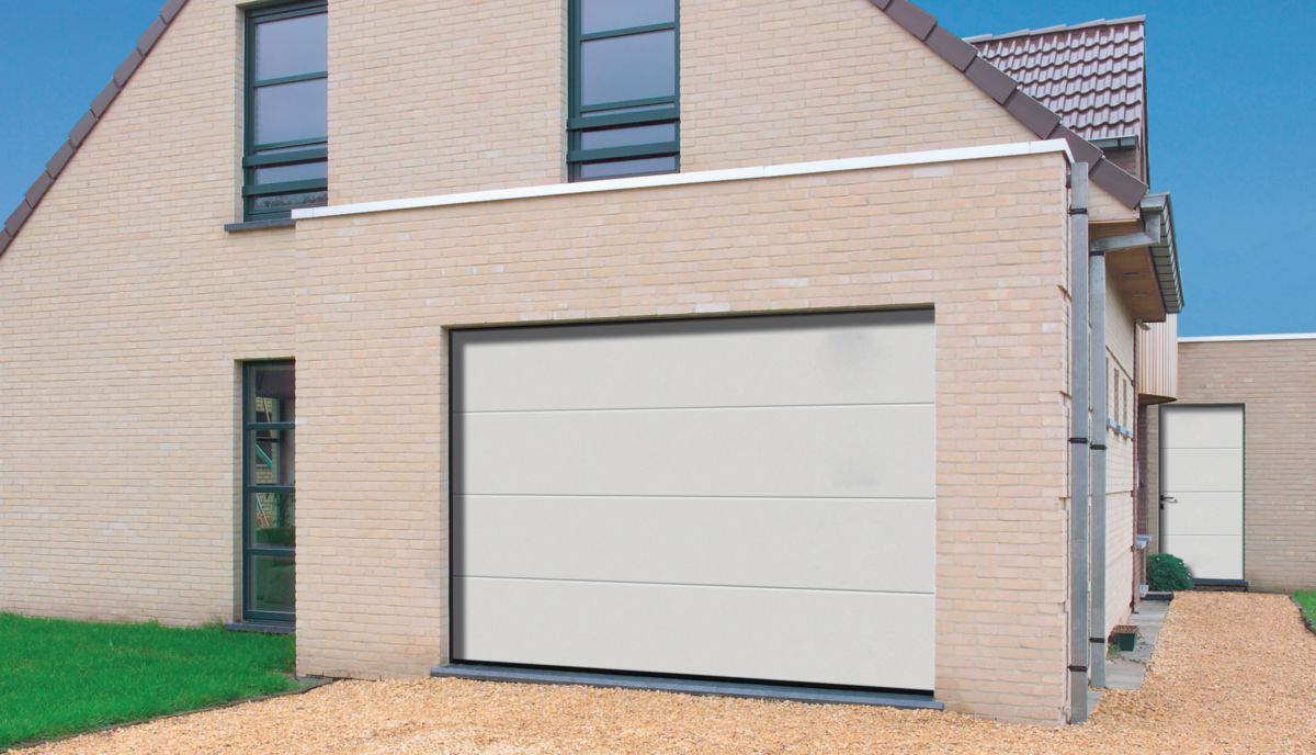 Porte De Garage Sectionnelle Harmonic Isolée 42mm TUBAUTO - Porte sectionnelle harmonic double paroi acier l3000xh2125  woodgrain RAL9016 réf. 3067053 | POINT.P