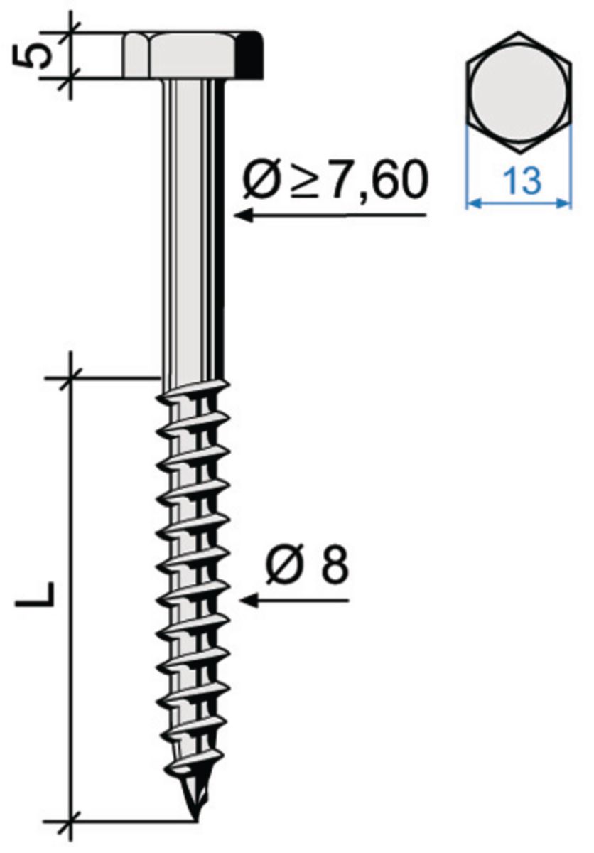 Tirefond tête hexagonale acier galvanisé Fix/'Pro Long.40mm Diam.8mm Par15