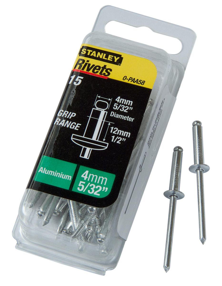 STANLEY Rivet standard 4x12mm paquet de 15 réf. 1PAA58T POINT.P