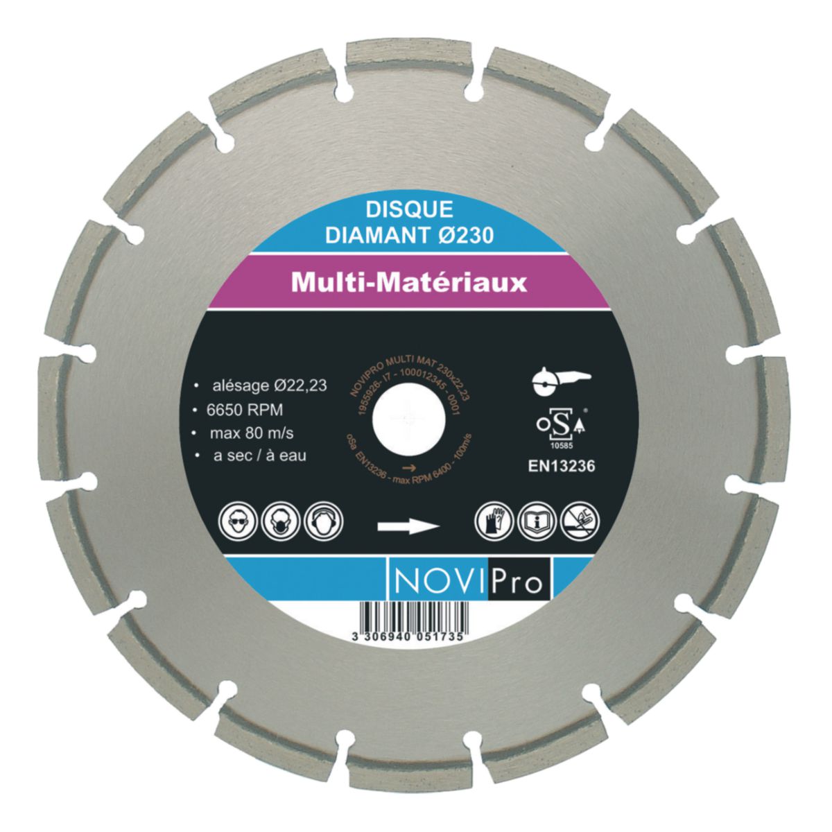 Novipro Disque Diamant Multi Materiaux O 230 Mm Alesage 22 2 Mm Ep 2 5 Mm Point P