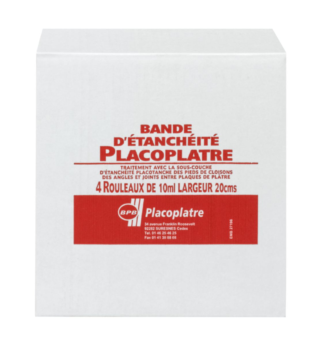 PLACO - Bande d'étanchéité Placoplatre - 10 m x 20 cm - boîte de 4