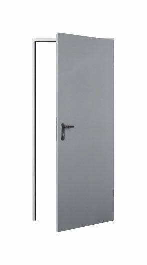 Bloc-porte de service acier EUROPRO réversible 2 paumelles blanc RAL9016 serrure 1 point poignée et garniture synth noire 204 x 83 cm