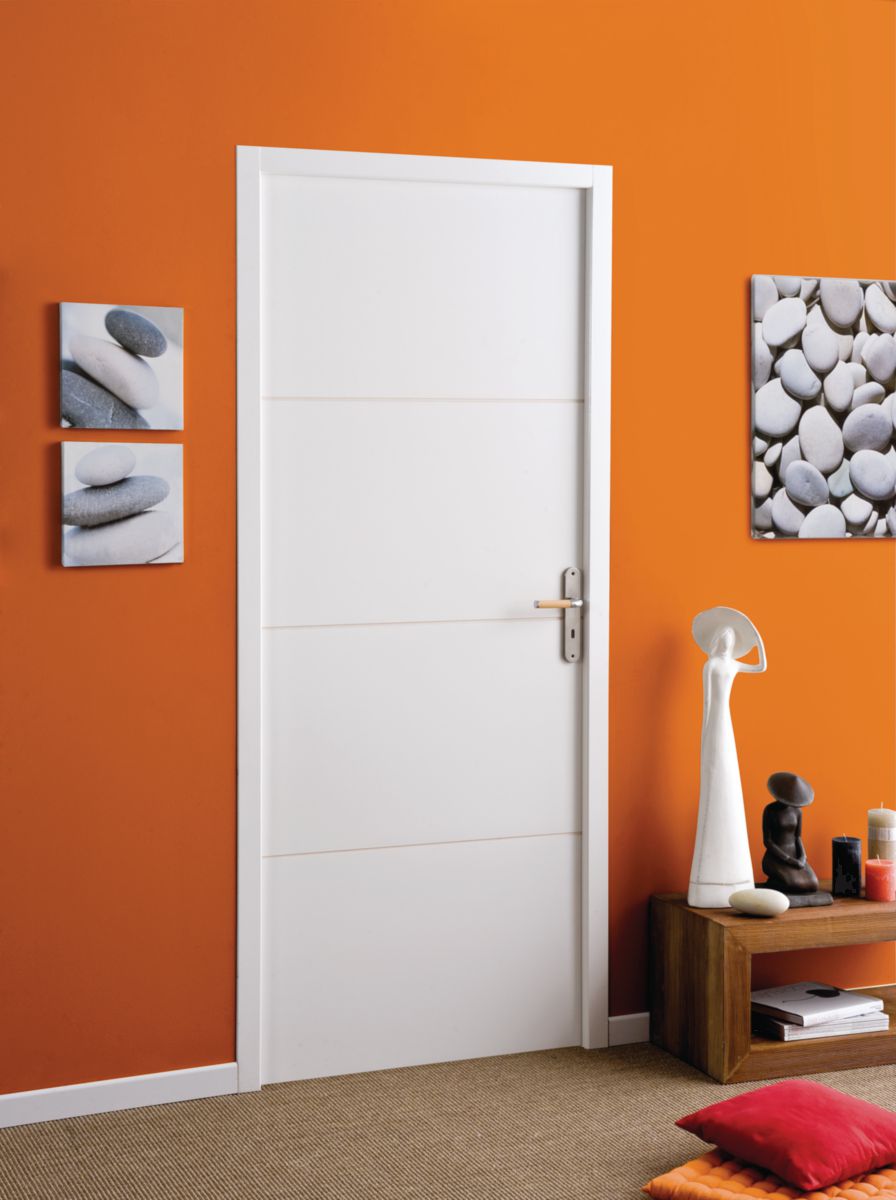 Bloc-porte thermique à recouvrement Maine - prépeint - huisserie H72 - serrure 3 pts - poussant droit - 204x83 cm