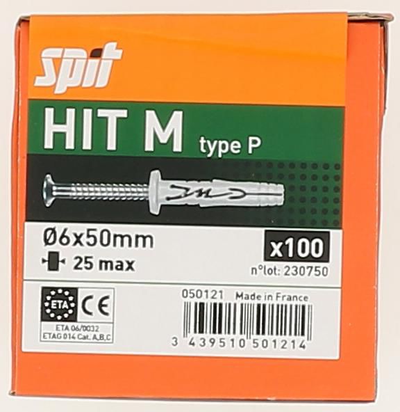Cheville HITM 8X130/100P boîte de 50 pièces réf. 060094
