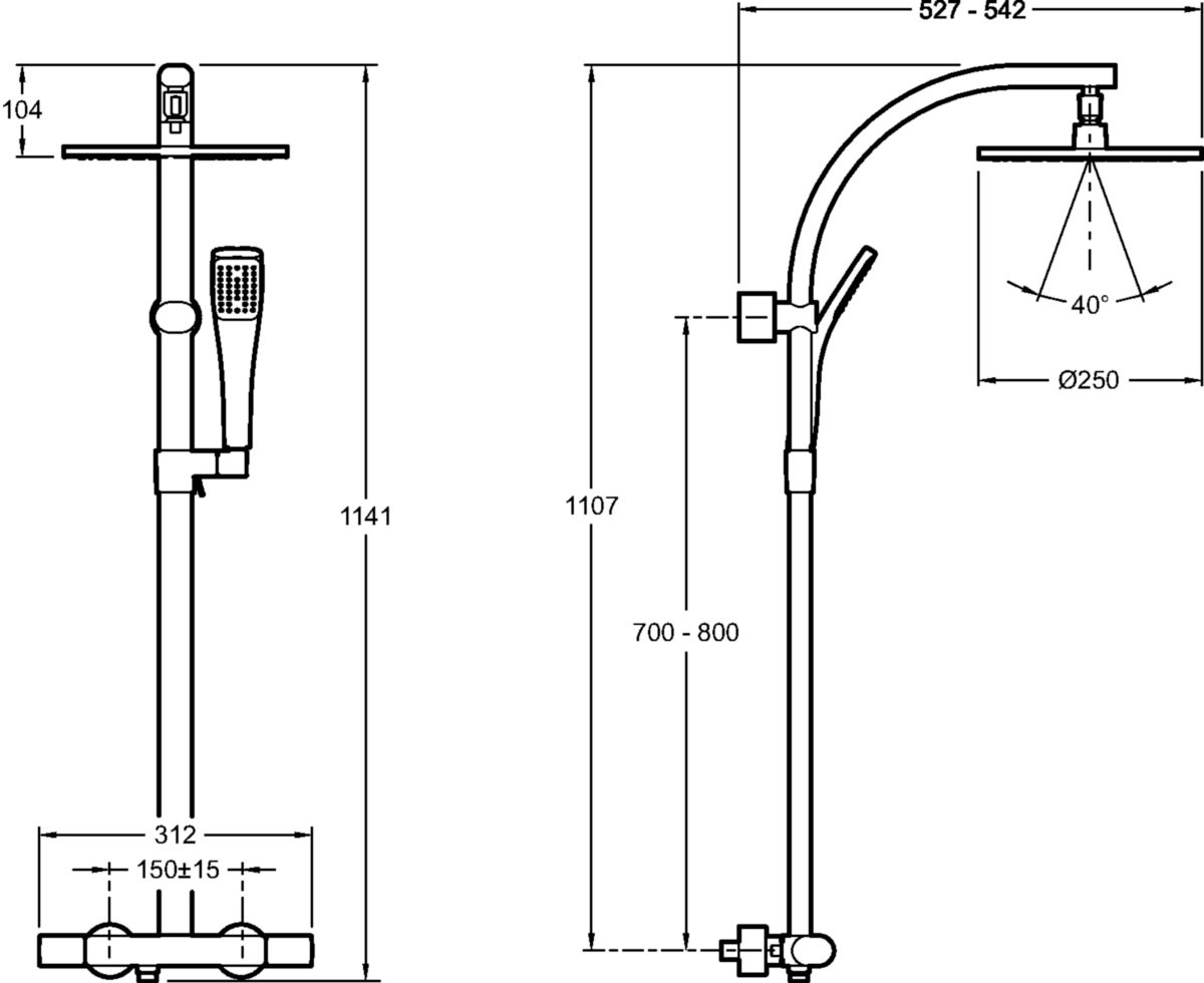 JACOB DELAFON Colonne de douche OBLO, avec mitigeur thermostatique et
