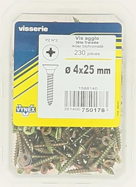 Vis Agglo tête fraisée pozi acier bichromaté 4x25-vybac x230