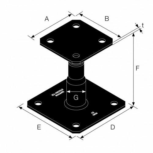 Pied de poteau reglable en hauteur noir 100x100 130x130 mm H. 100 150 mm