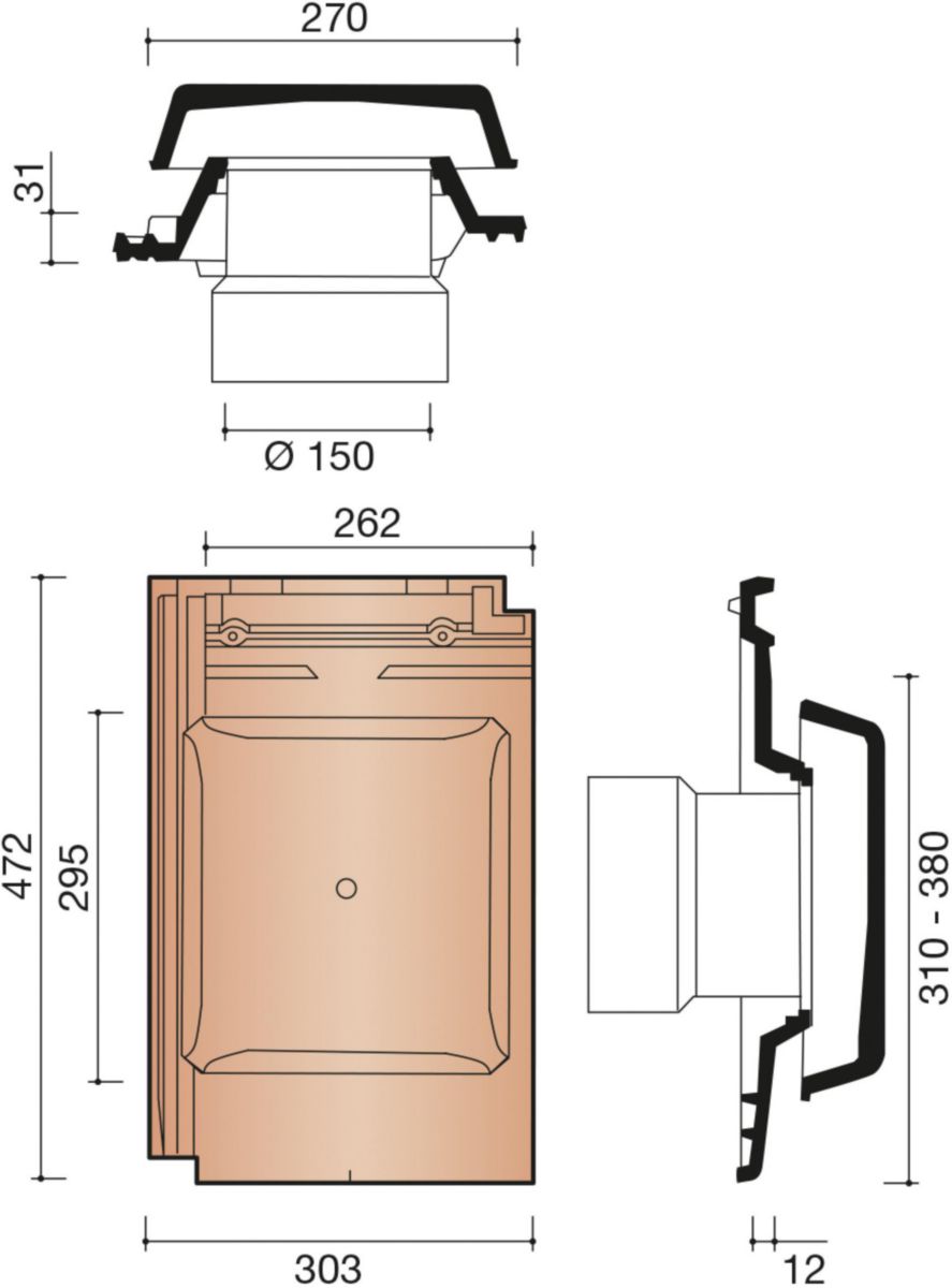 Kit De Raccordement Vmc Pour Tuile à Douille KORAMIC - Kit tuile à douille 150mm avec connexion et chapeau ardoise pour  tuile actua MACT8729 | POINT.P