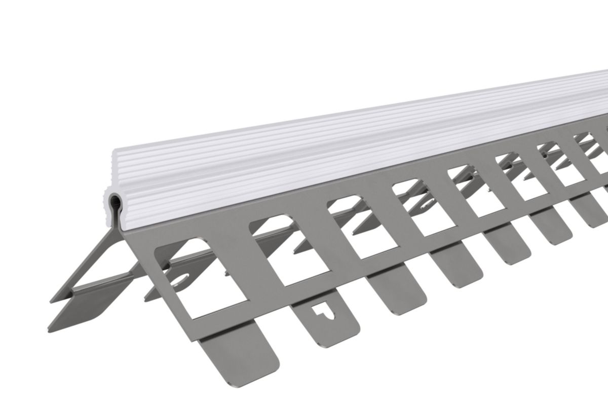 Cornière d'angle perforée pour enduit extérieur ép. 10 mm - acier galvanisé + jonc PVC blanc - L. 2,25 m