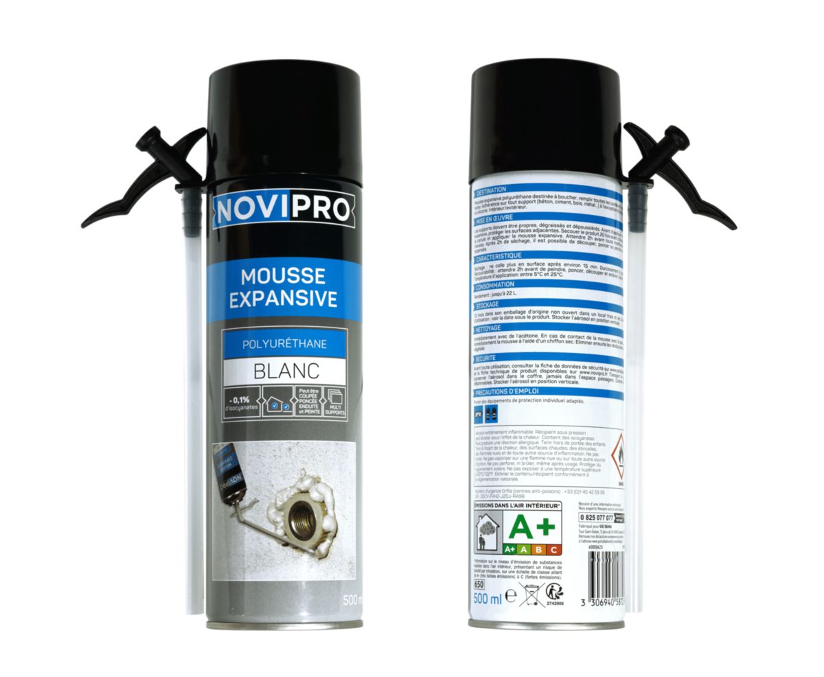 NOVIPRO - Mousse expansive polyuréthane - aérosol de 500 ml