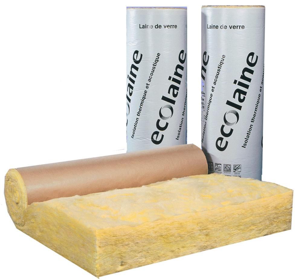 Laine De Verre Acoustique 100 Mm Plafond ISOVER SAINT GOBAIN - Isolant laine de verre Ecolaine - ép. 100 mm -  rouleau 10x1,2 m - R = 2,50 m².K/W | POINT.P