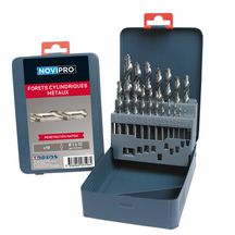 Coffret Métal de 19 Forets cylindriques HSS Pro Novipro pour métaux diamètres 1 à 10mm par 1/2