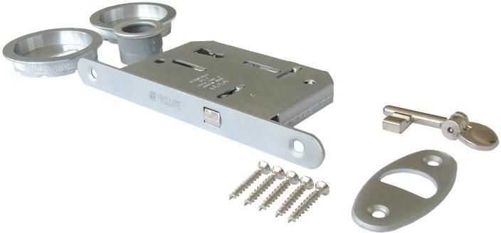 Poignée ronde + plaque têtière serrure à clé pour porte coulissante Kit 2 Rondo - chromé satiné