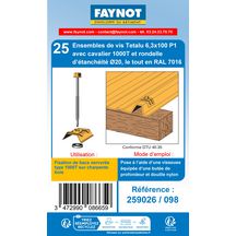 Kit de fixation pour bac 1000T/bois gris anthracite RAL 7016 150 x 100 mm (boite de 25)