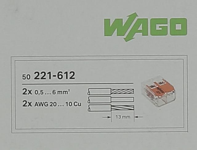 Borne Série 221 - 2 conducteurs - 6 mm² - avec leviers - contient 50 pcs