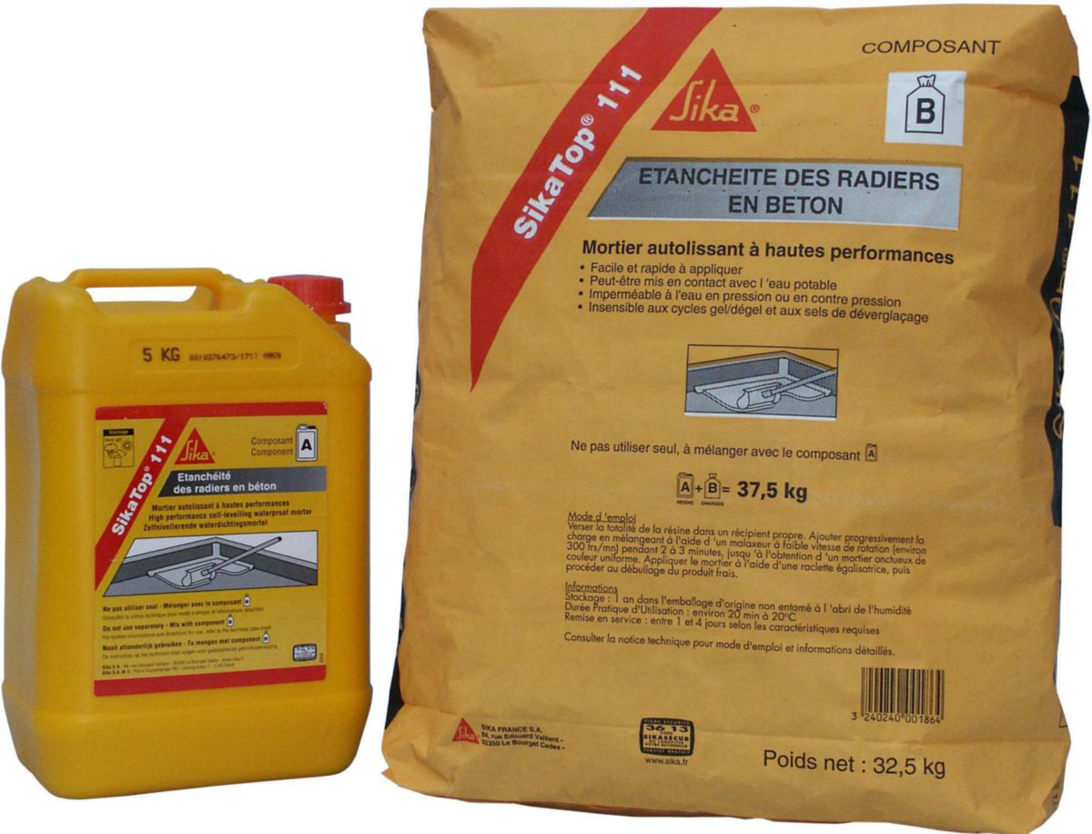 SIKA - Mortier autolissant pour cuvelage Sikatop 111 - gris - kit 37,5 ...