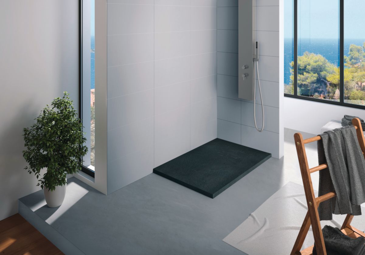 KINEDO DOUCHE Receveur KINEROCK anthracite 120 x 100 bonde grand côté