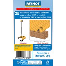 Kit de fixation pour bac 1000T/bois - bleu ardoise RAL 5008 - blister de 25 pcs