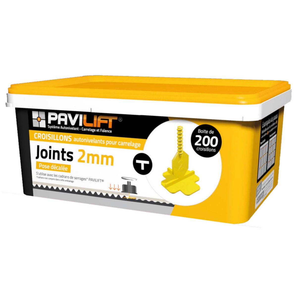 PAVI-LIFT - Croisillon en T jaune joints 2 mm boite de 200 pcs