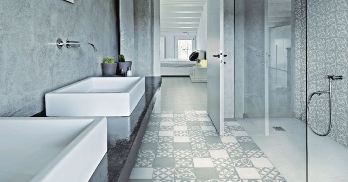carreaux de ciment dans salle de bain
